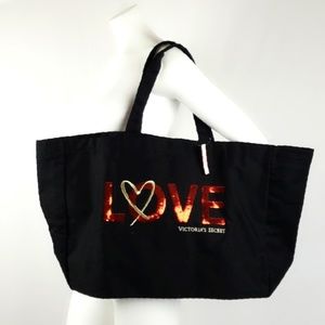 VS Carry All Tote Bag Red Black Sequin Love #B32